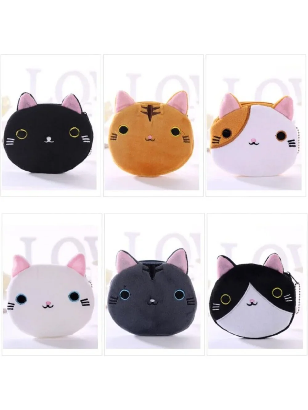 Cute Cartoon Cat Face Coin Purse Set - 12PCS Zipper Wallets for Kids & Adults